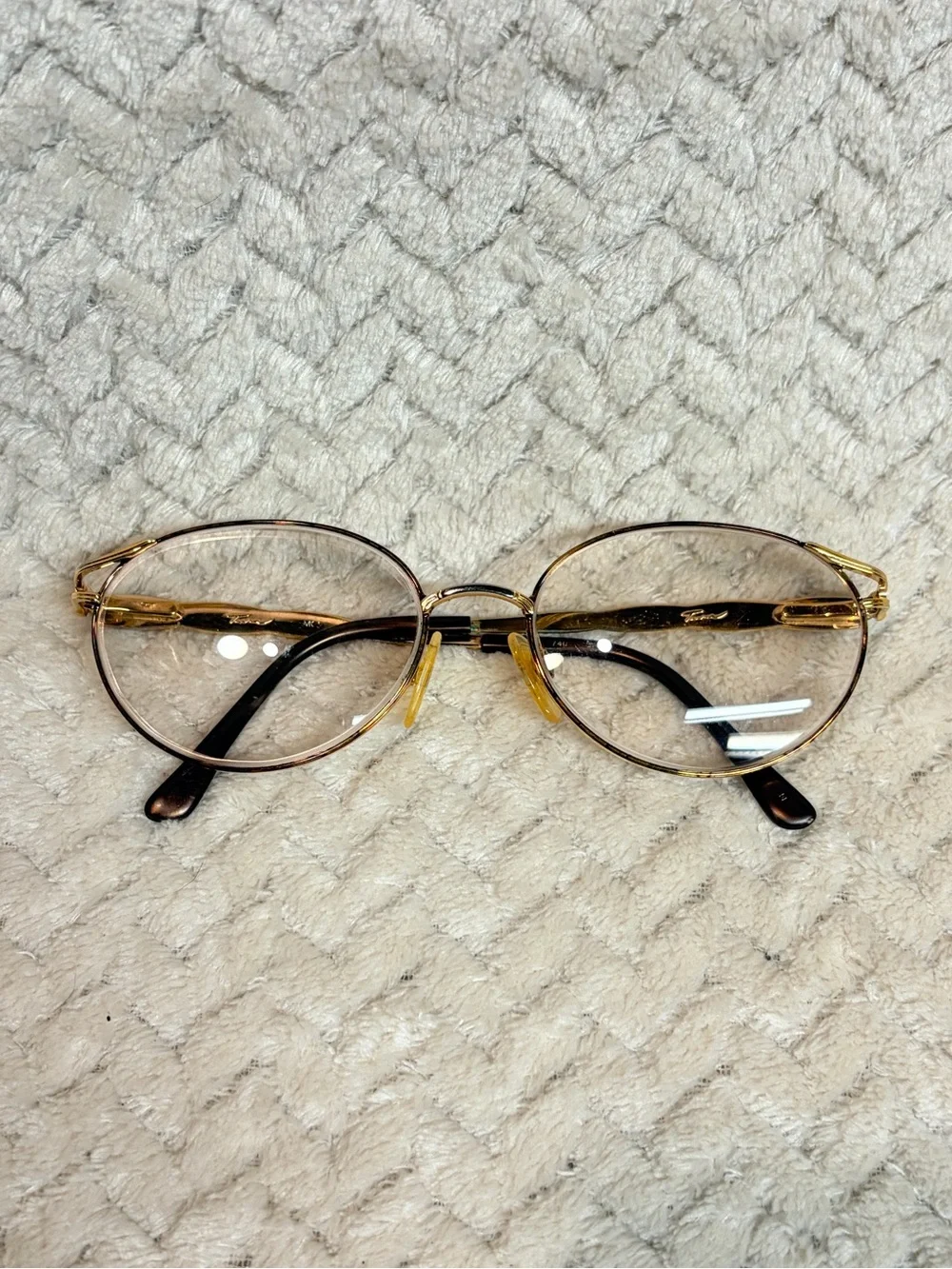 Vintage Tura‎ Gold Tortoise Oval Glasses Frames Only Librarian Chic Officecore